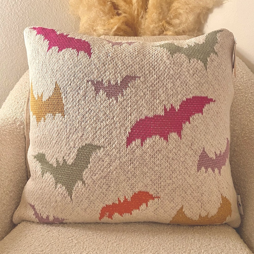 NWT + RARE Sweet Street Halloween Colorful Bats Decorative Pillow